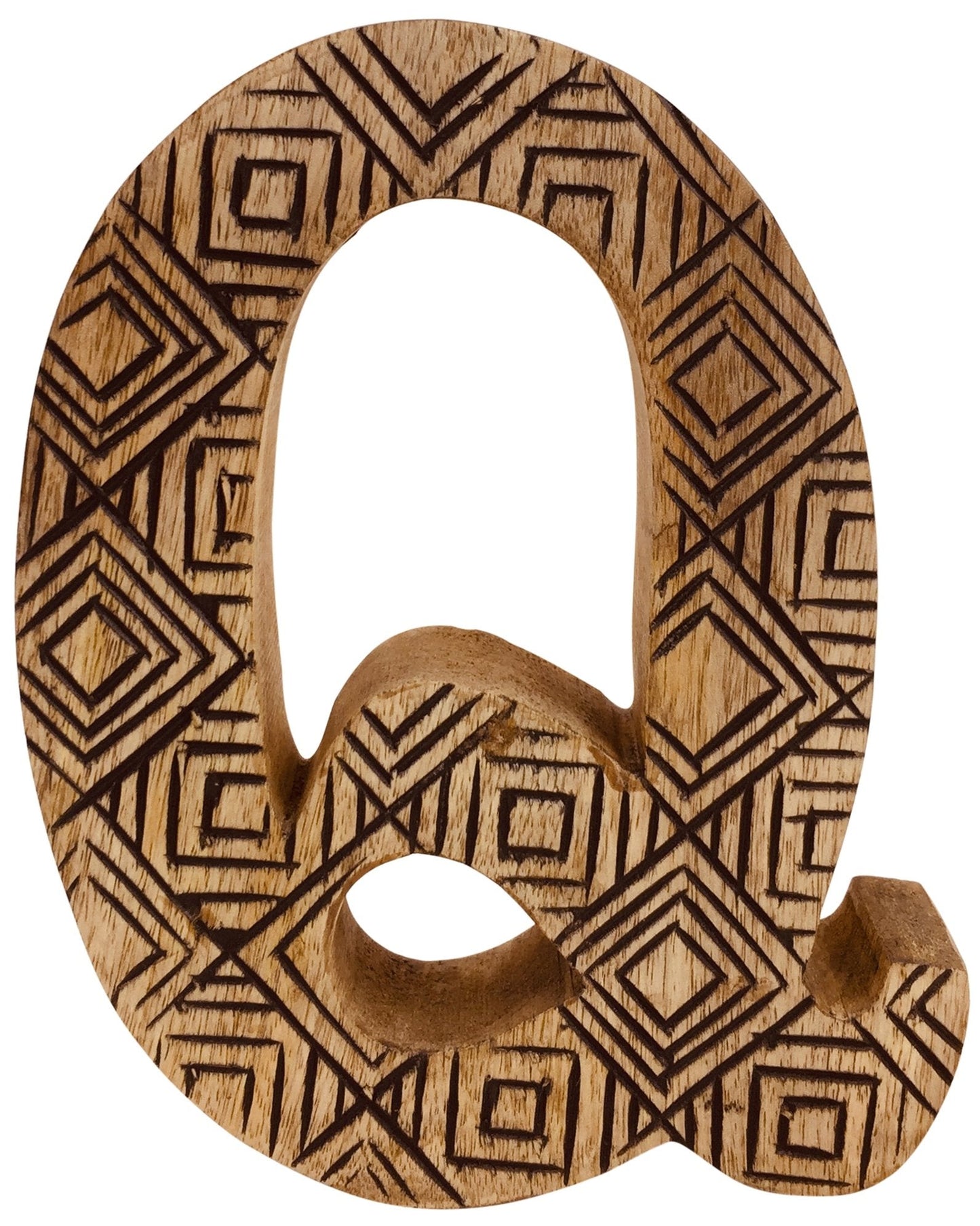 Hand Carved Wooden Geometric Letter Q-0