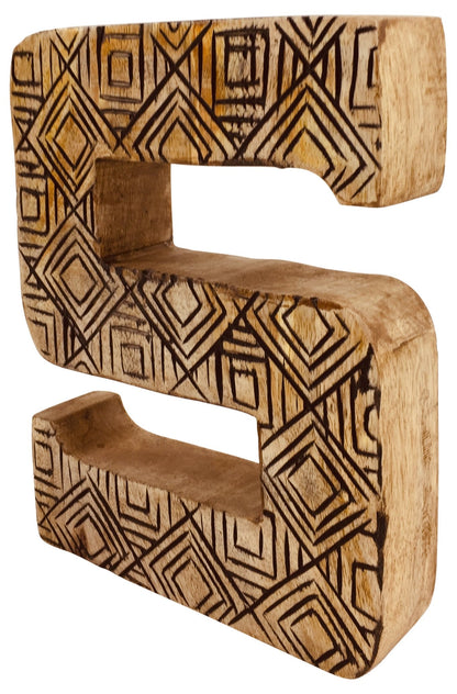 Hand Carved Wooden Geometric Letter S-2