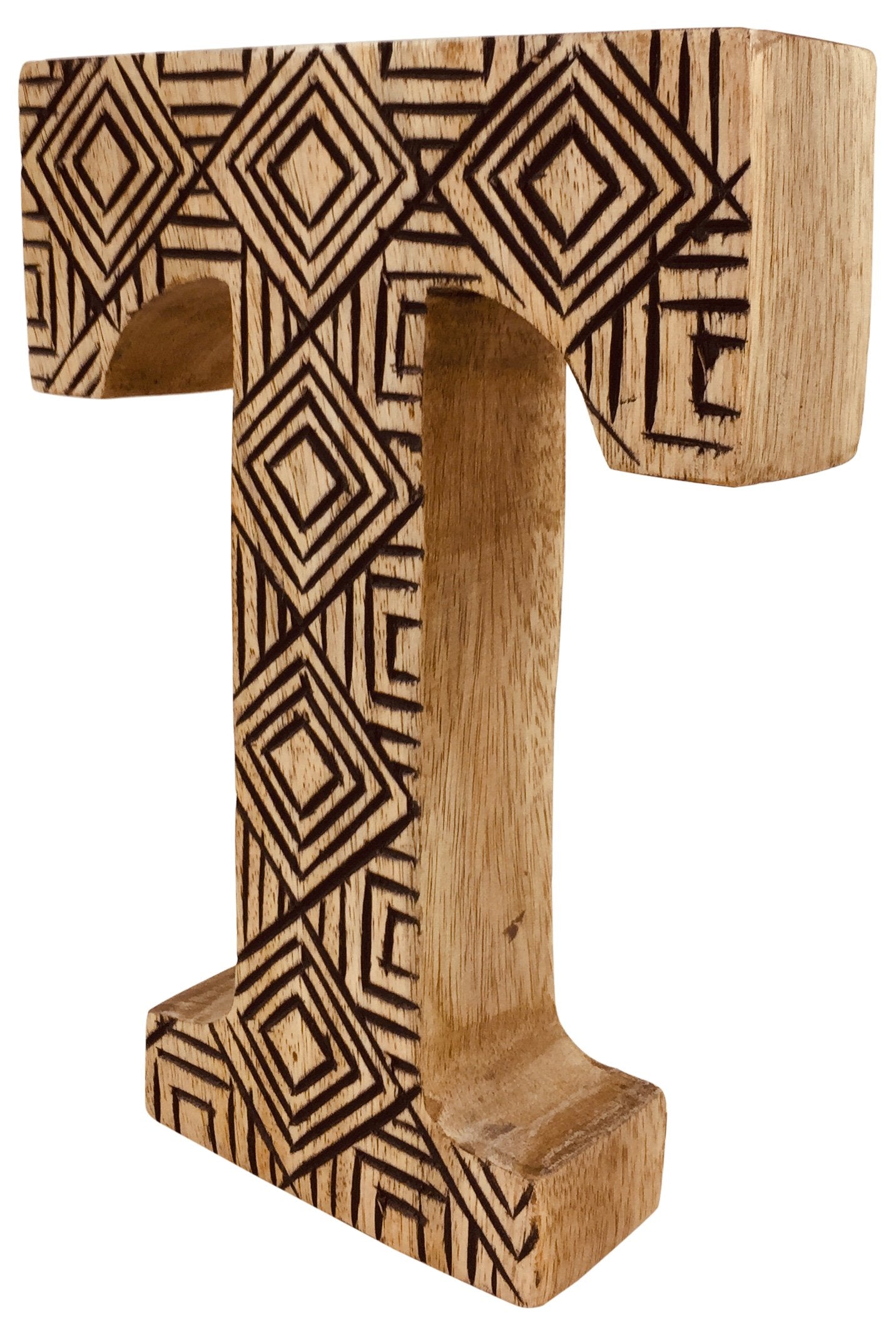 Hand Carved Wooden Geometric Letter T-2