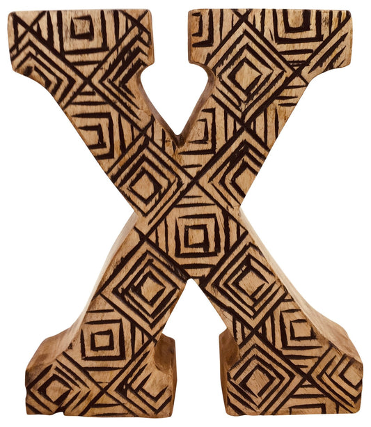 Hand Carved Wooden Geometric Letter X-0