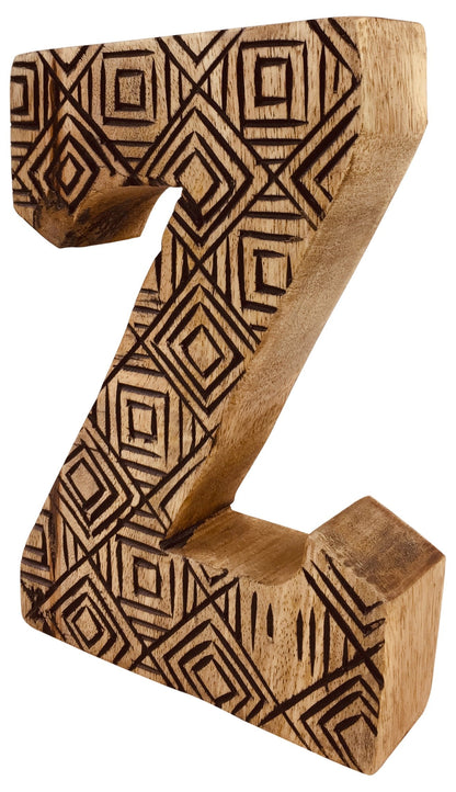 Hand Carved Wooden Geometric Letter Z-2