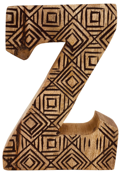 Hand Carved Wooden Geometric Letter Z-0