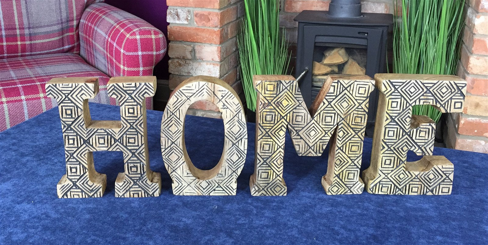 Hand Carved Wooden Geometric Letters Home-2