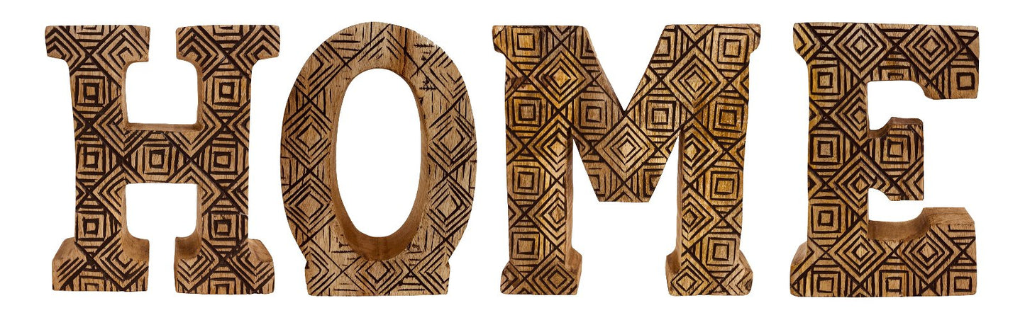 Hand Carved Wooden Geometric Letters Home-0