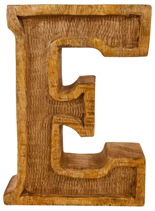 Hand Carved Wooden Embossed Letter E-0