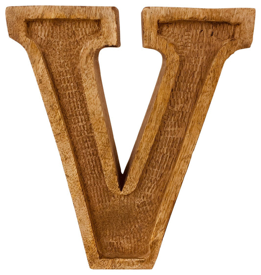 Hand Carved Wooden Embossed Letter V-0