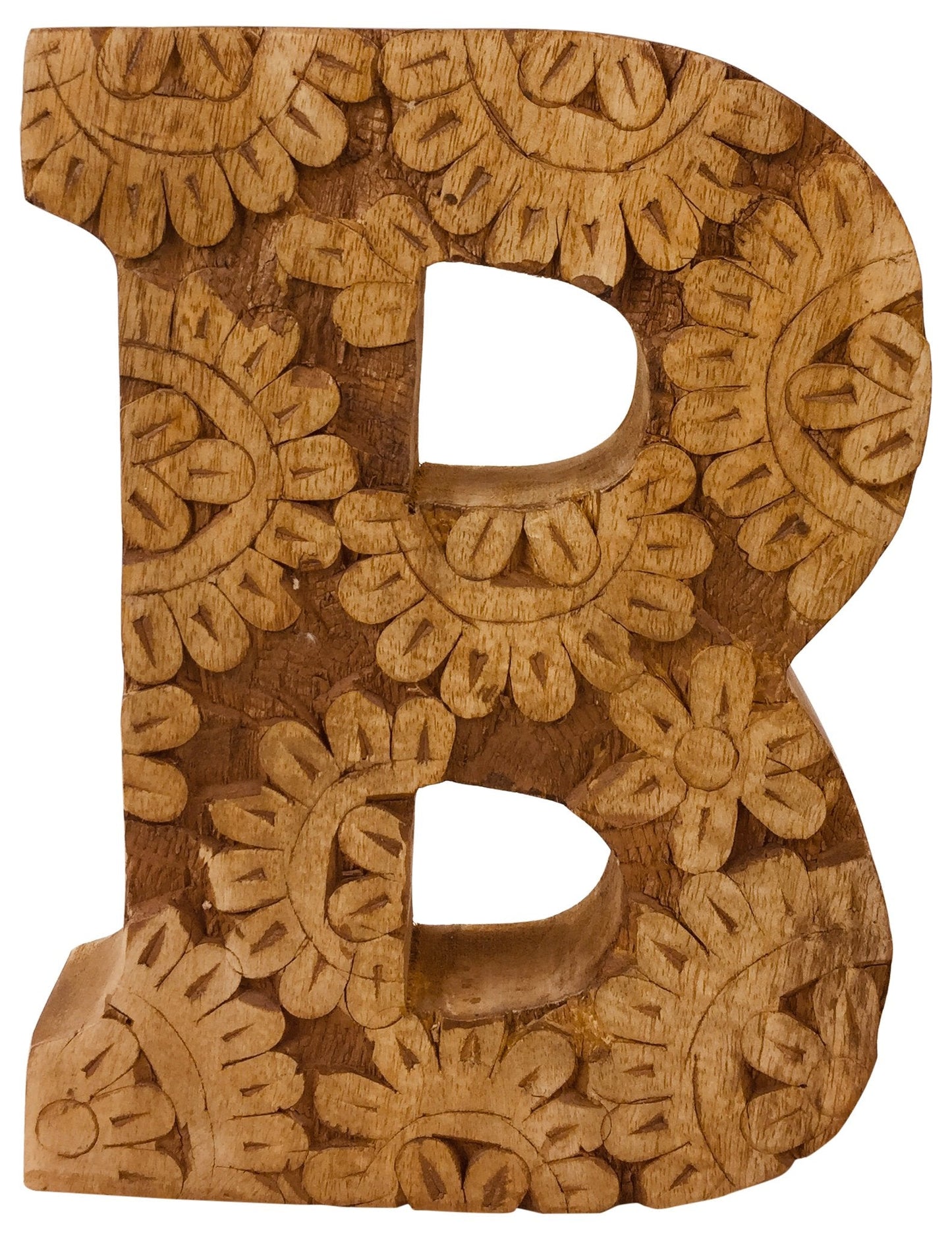 Hand Carved Wooden Flower Letter B-0