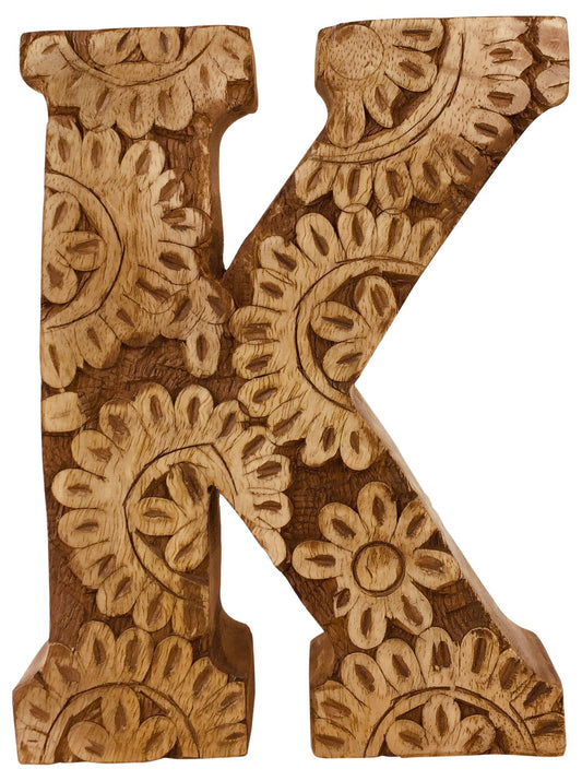 Hand Carved Wooden Flower Letter K-0