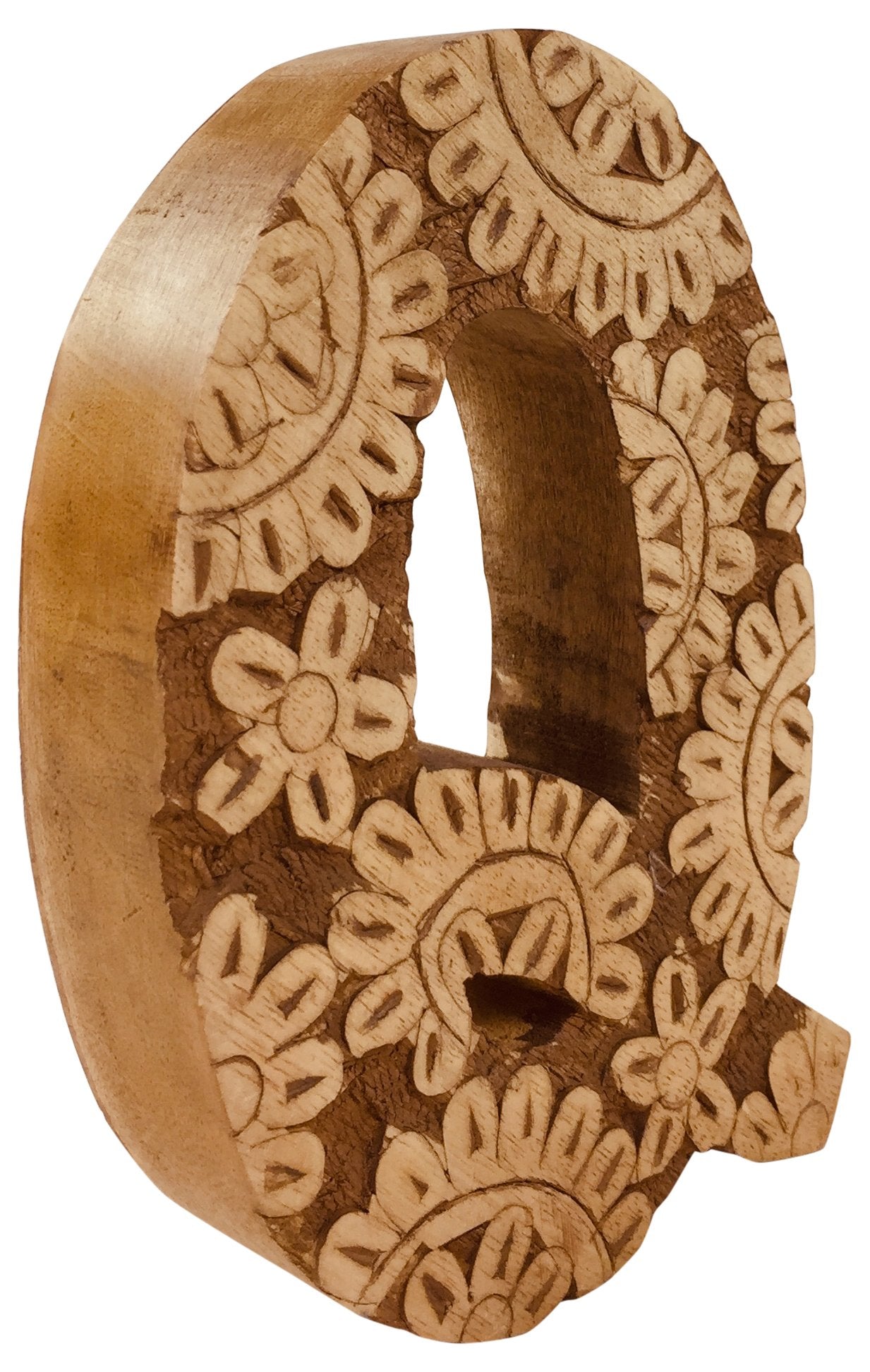 Hand Carved Wooden Flower Letter Q-2