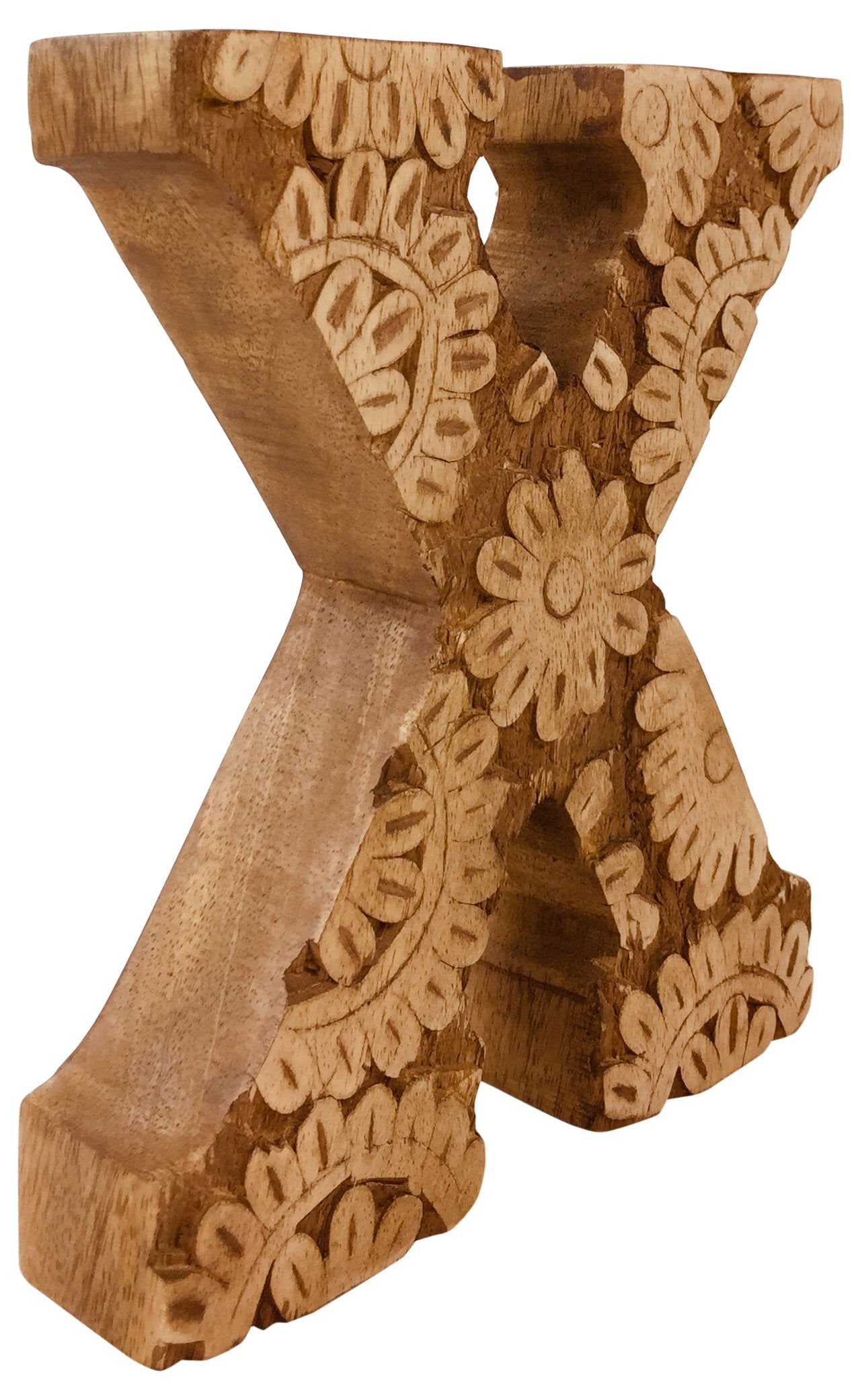 Hand Carved Wooden Flower Letter X-2