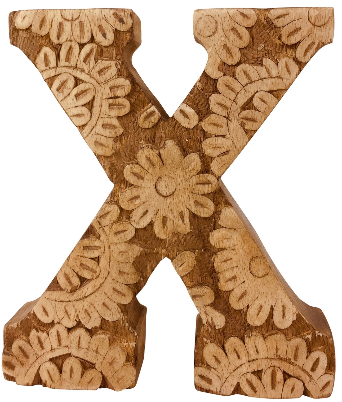 Hand Carved Wooden Flower Letter X-0