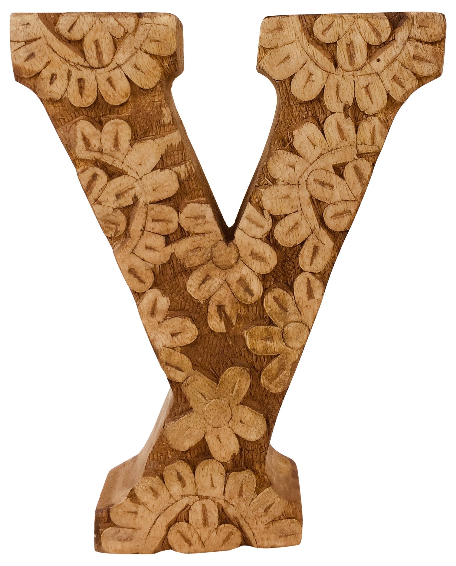 Hand Carved Wooden Flower Letter Y-0