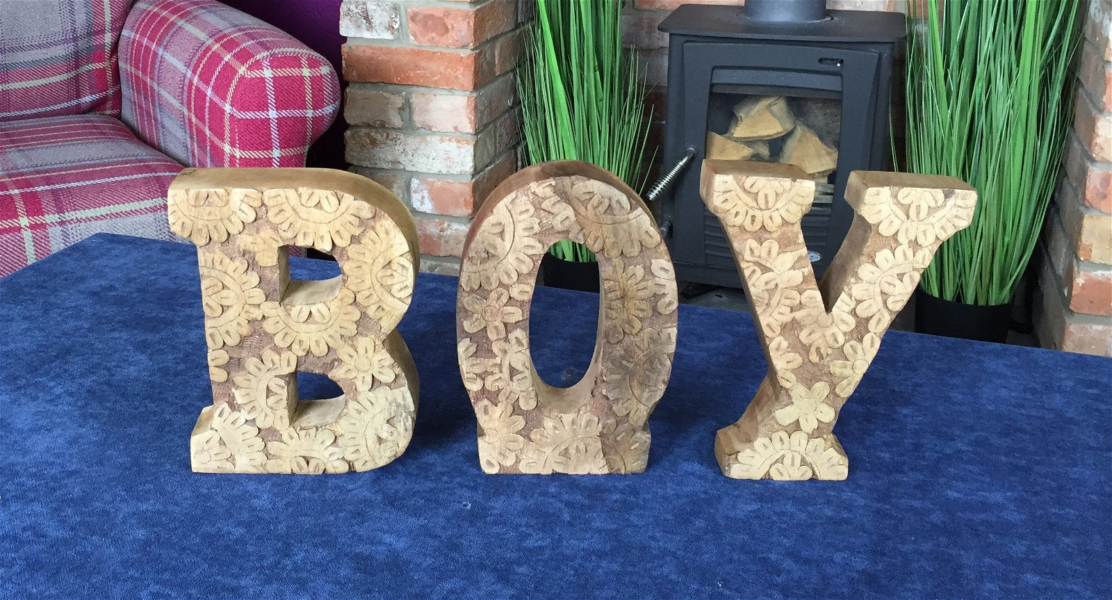 Hand Carved Wooden Flower Letters Boy-2