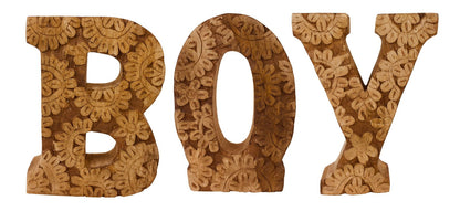 Hand Carved Wooden Flower Letters Boy-0