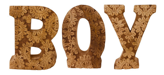 Hand Carved Wooden Flower Letters Boy-0