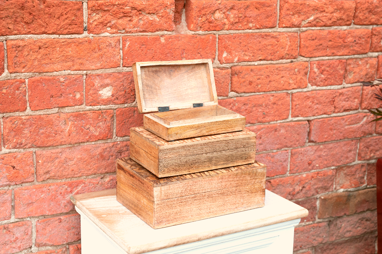 Bamboo Carved Boxes Set of Three-1