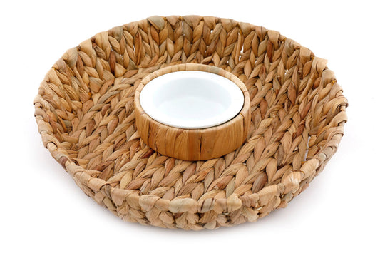 Circular Raffia Weaved Chip & Dip Tray 35cm-0