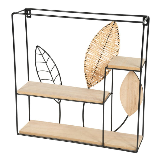 Square Metal Framed Rattan Leaf Shelf Unit-0