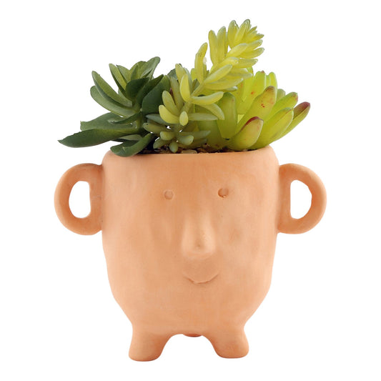 Face Terracotta Pot With Faux Cacti Small-0