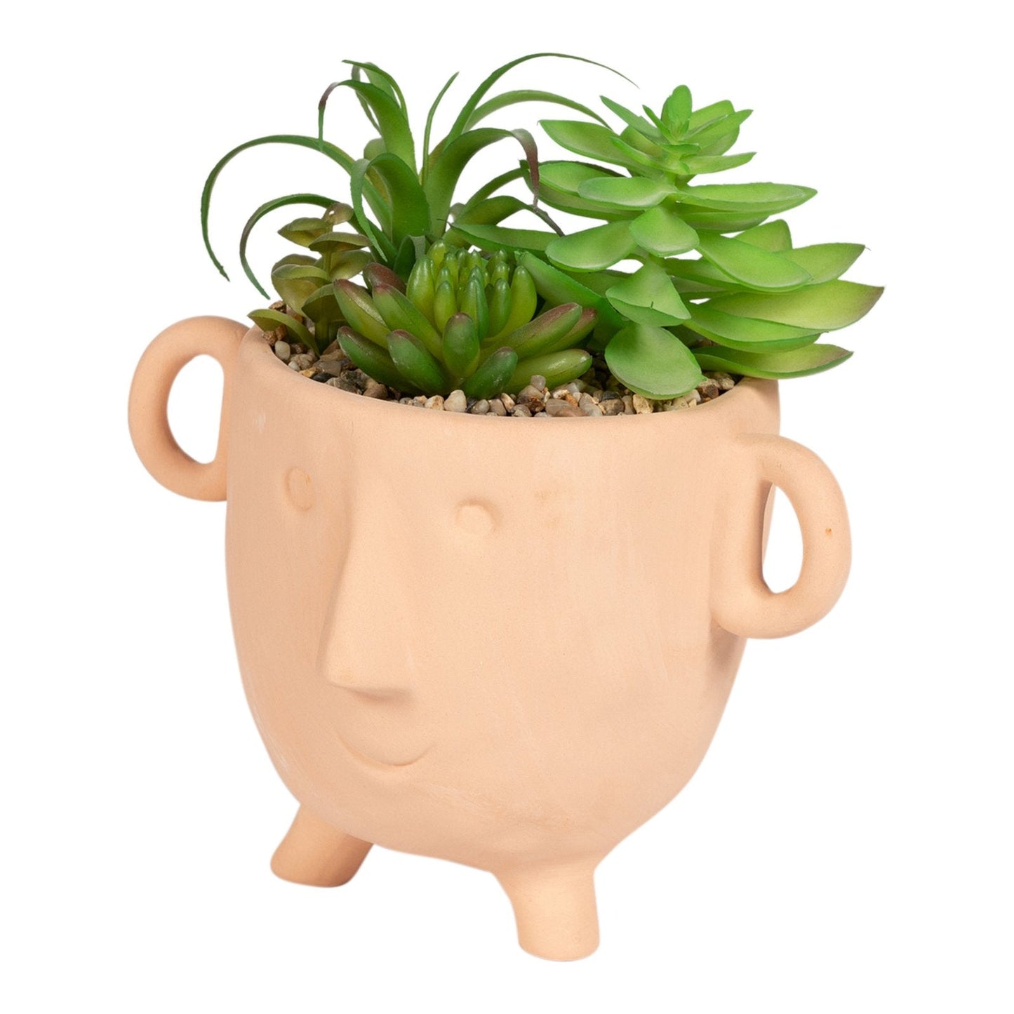 Face Terracotta Pot With Faux Cacti Large-2