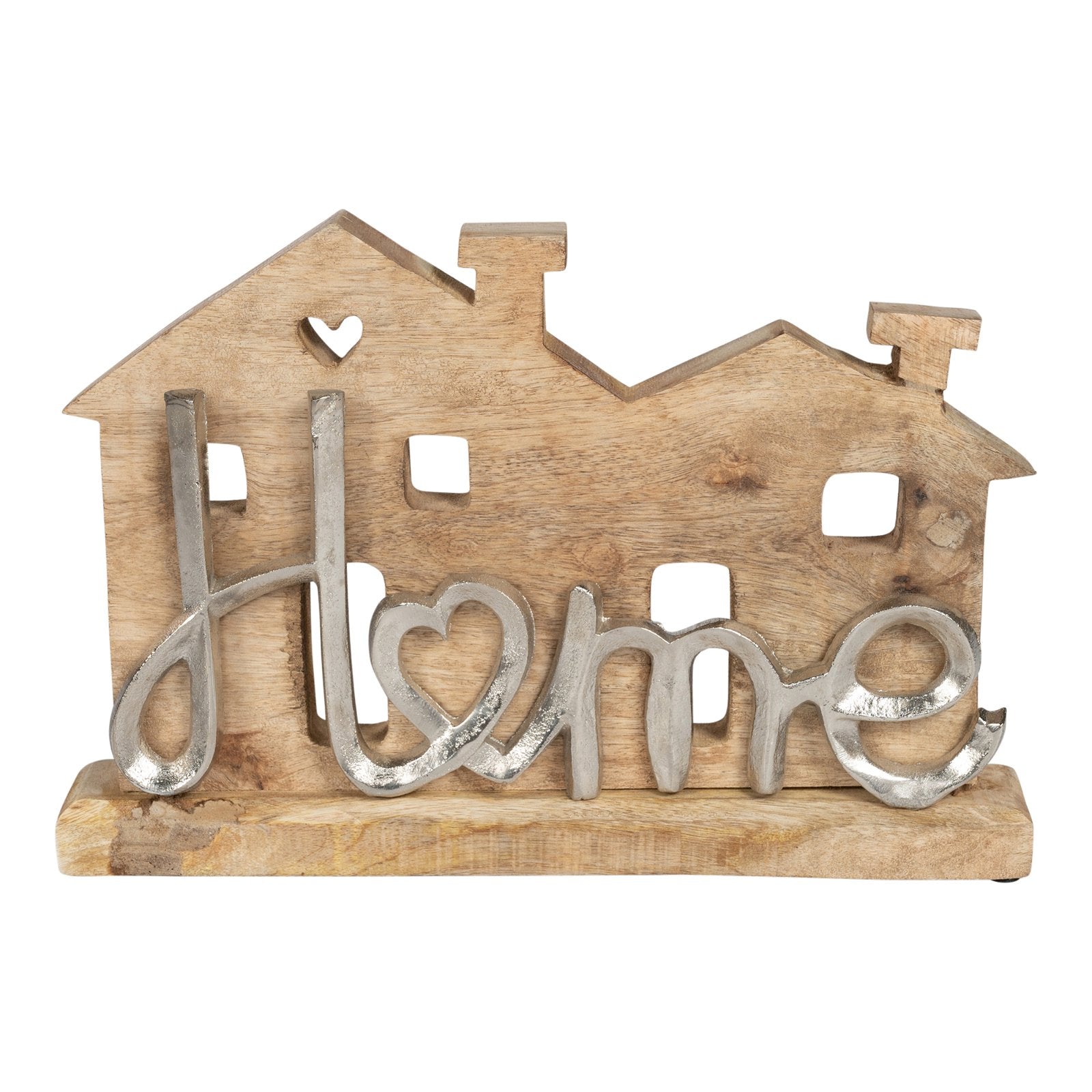 Wooden House With Silver Home Words Decoration-1