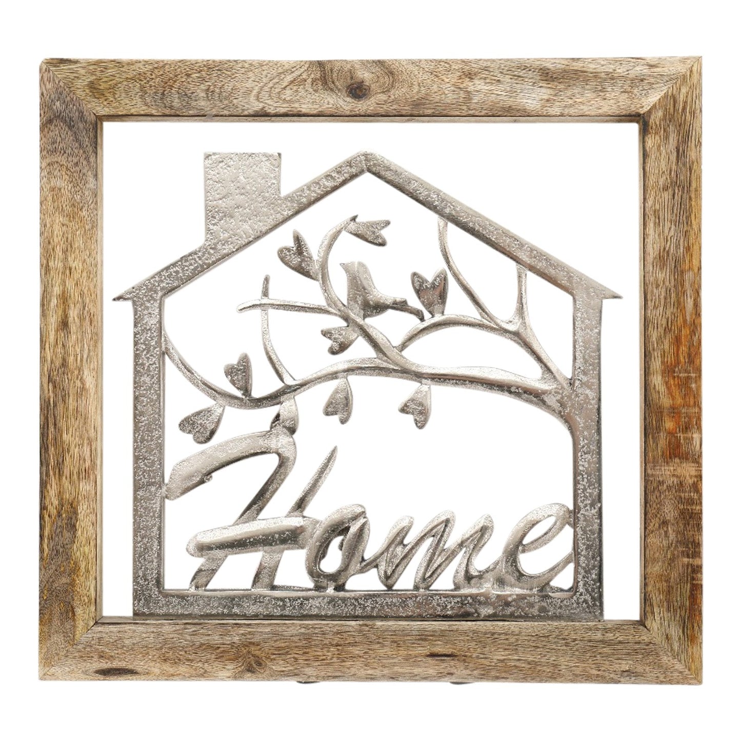 Wall Hanging Silver House In Wooden Frame 20cm-0