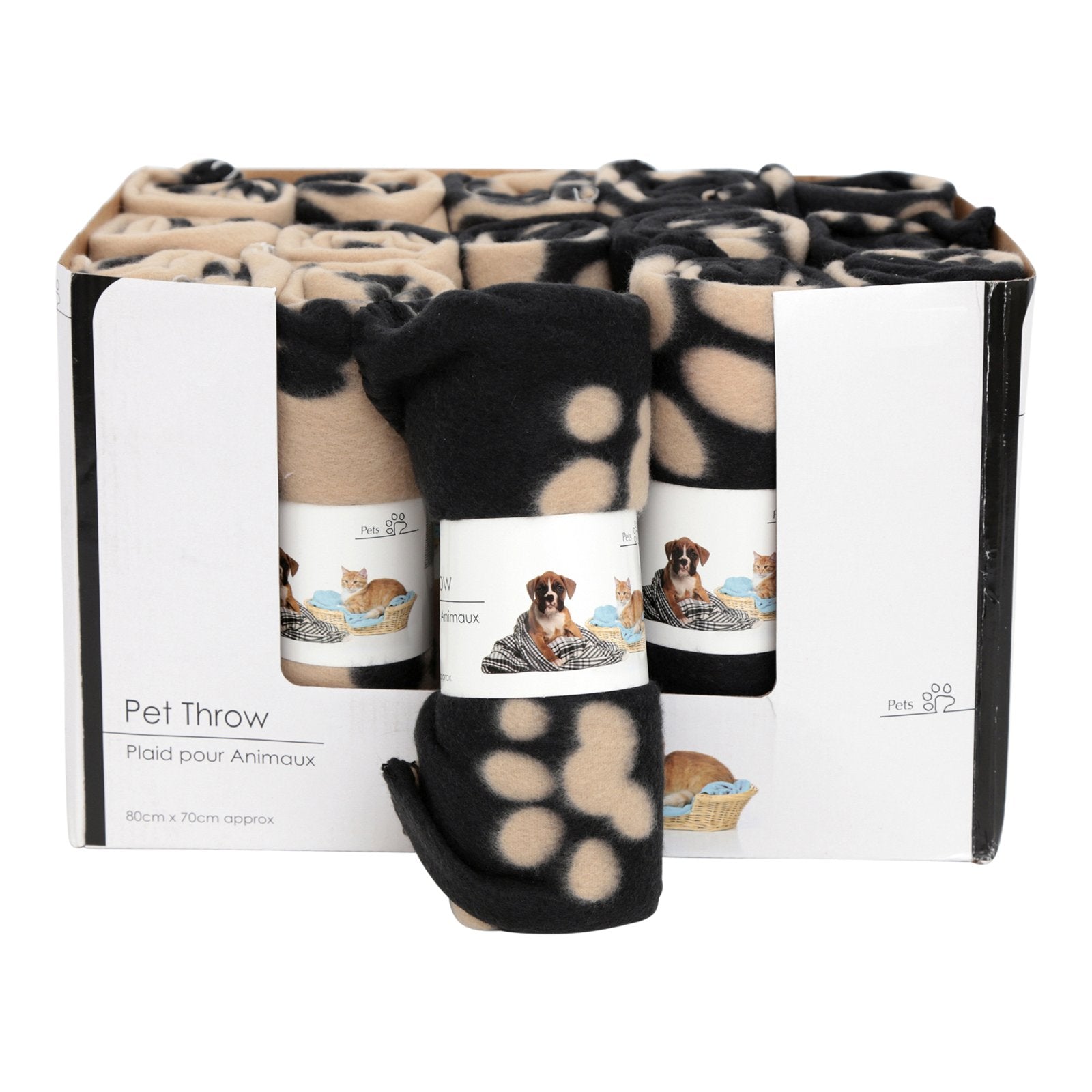 Black Paw Print Fleece Throw 80cm-1