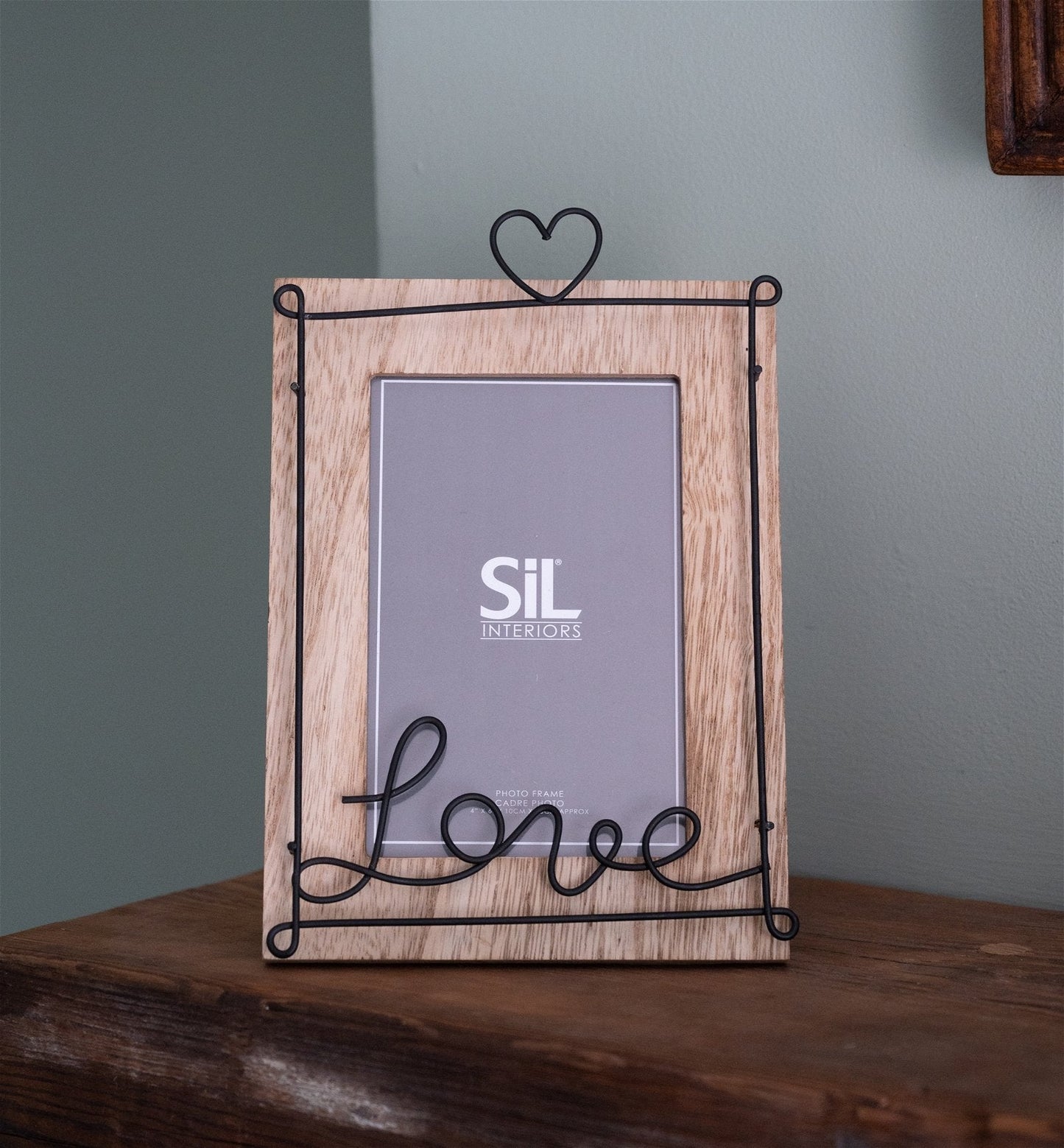 Wooden Photo Frame with Black Wire Love Script 4x6"-2