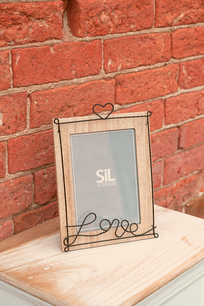 Wooden Photo Frame with Black Wire Love Script 4x6"-1