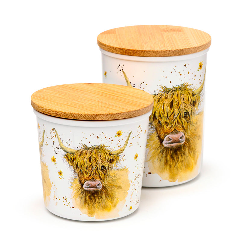 Recycled RPET Set of 2 Storage Jars S/M - Jan Pashley Highland Coo Cow RPJAR93-0