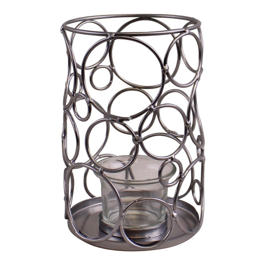 Small Silver Metal Abstract Design Candle Holder-0