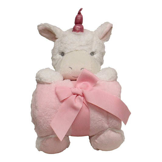 New Baby White Unicorn Teddy & Pink Throw-0