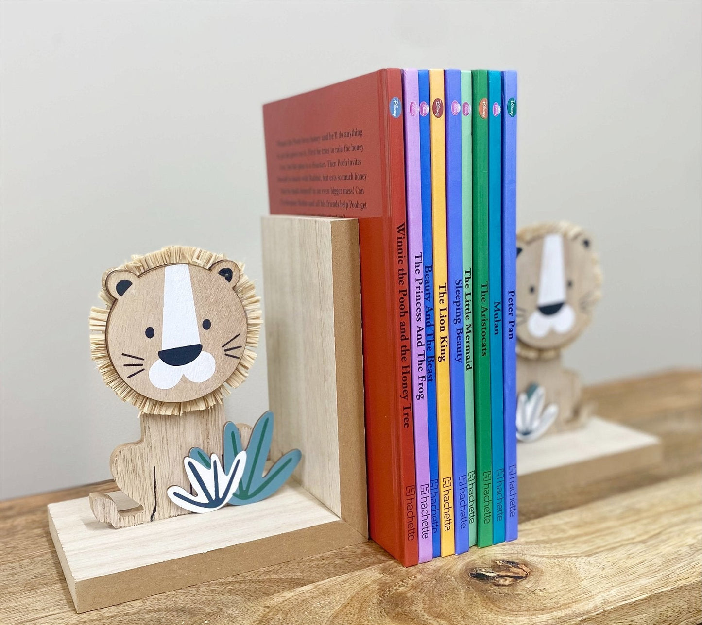 Set of Two Wooden Lion Bookends-4