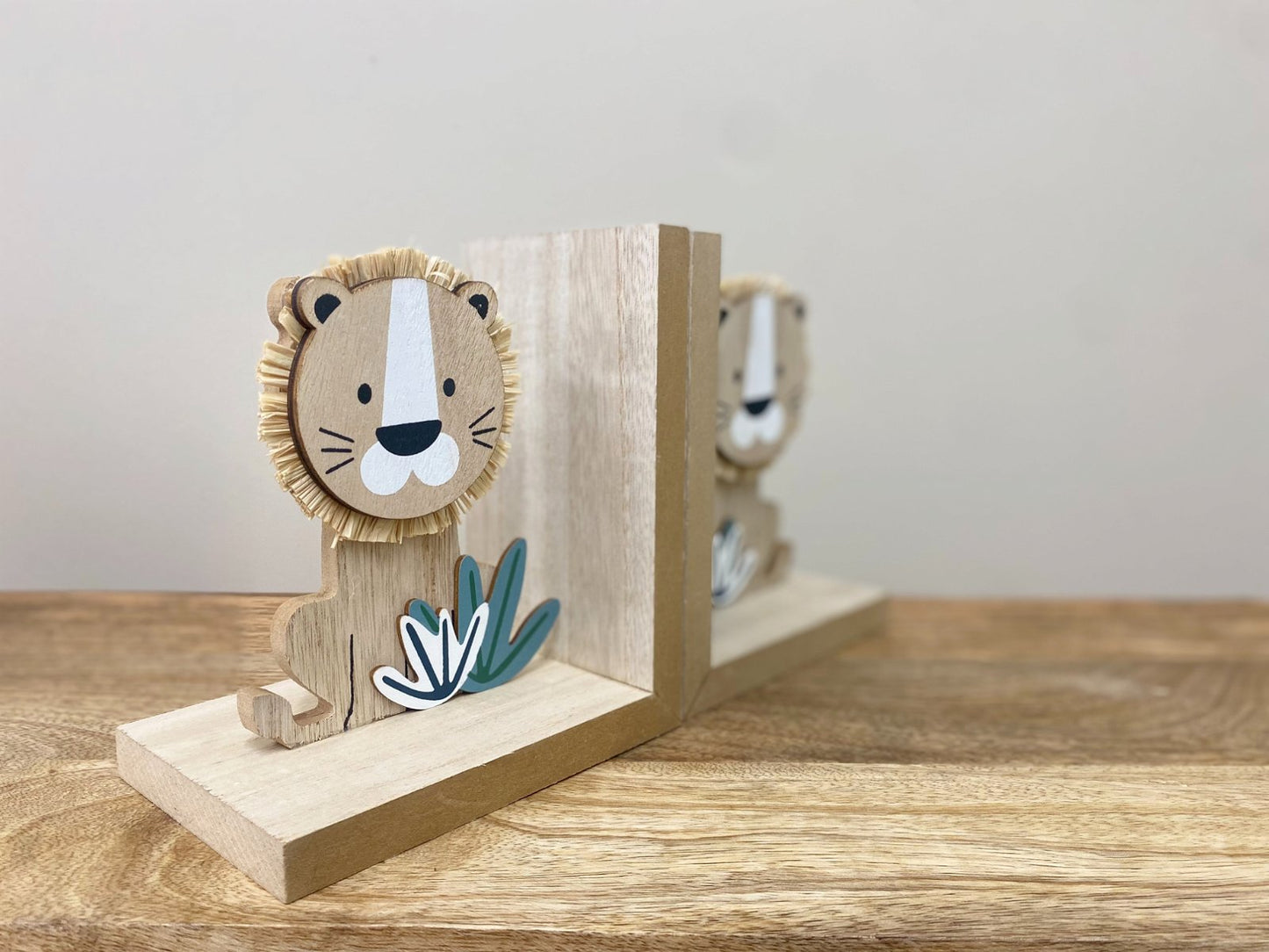 Set of Two Wooden Lion Bookends-3