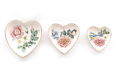 Set Of Three Heart Trinkets Dishes with Gold Edging-0