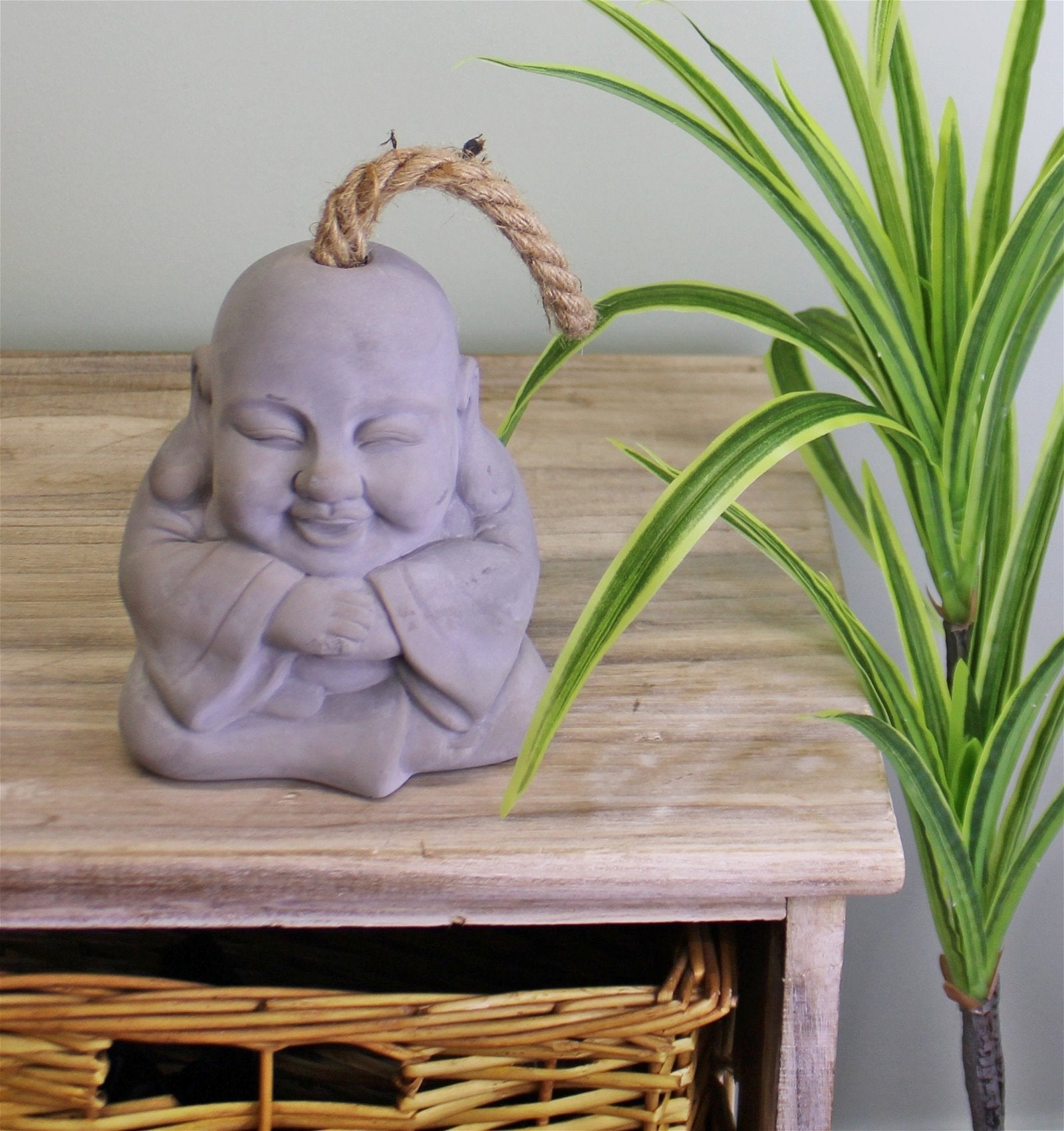 Smiling Buddha Grey Cement Doorstop-1