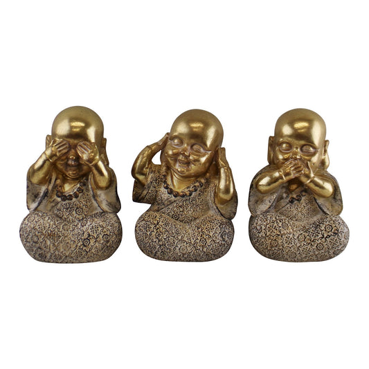 Set of 3 Gold Buddha Ornaments, See No Evil, Hear No Evil, Speak No Evil-0