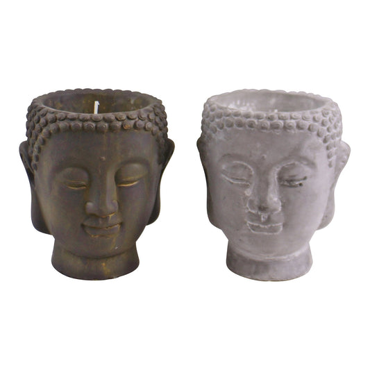 Set of 2 Medium Cement Buddha Design Candles-0