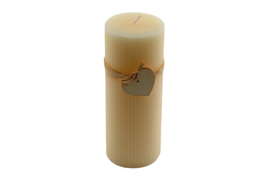 Large Cream Ridged Pillar Candle with Heart Decoration-0