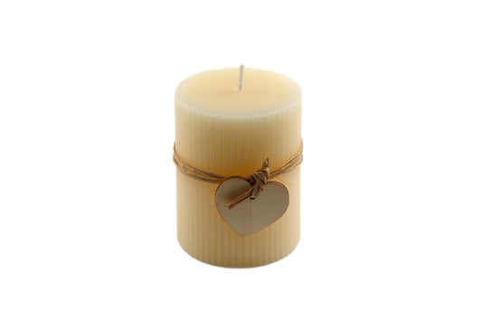 Small Cream Ridged Pillar Candle with Heart Decoration-0