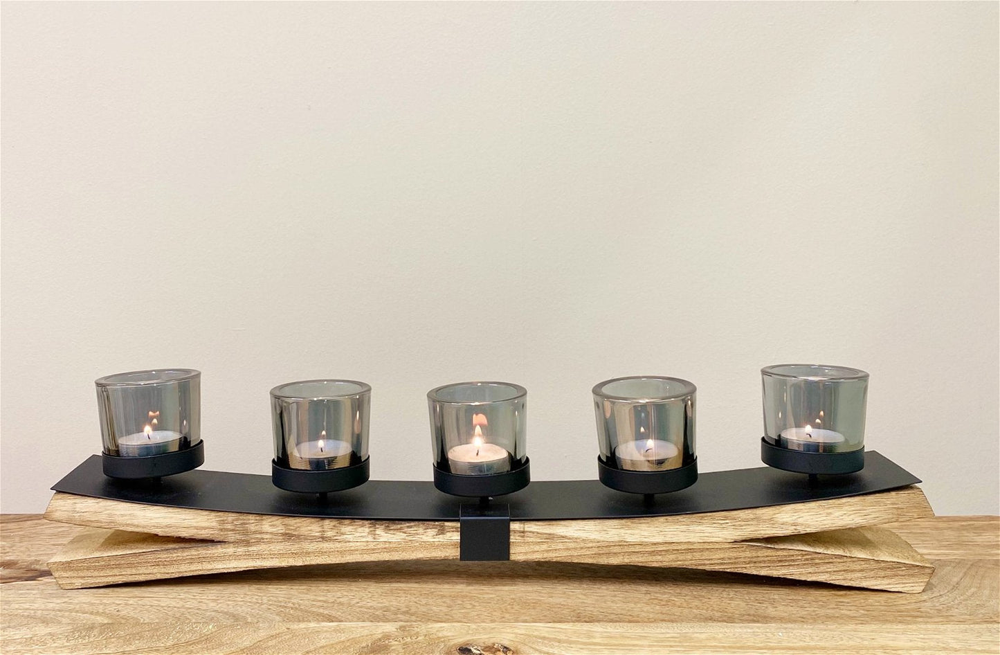 Metal Tealight Holder On Wooden Base 54cm-2