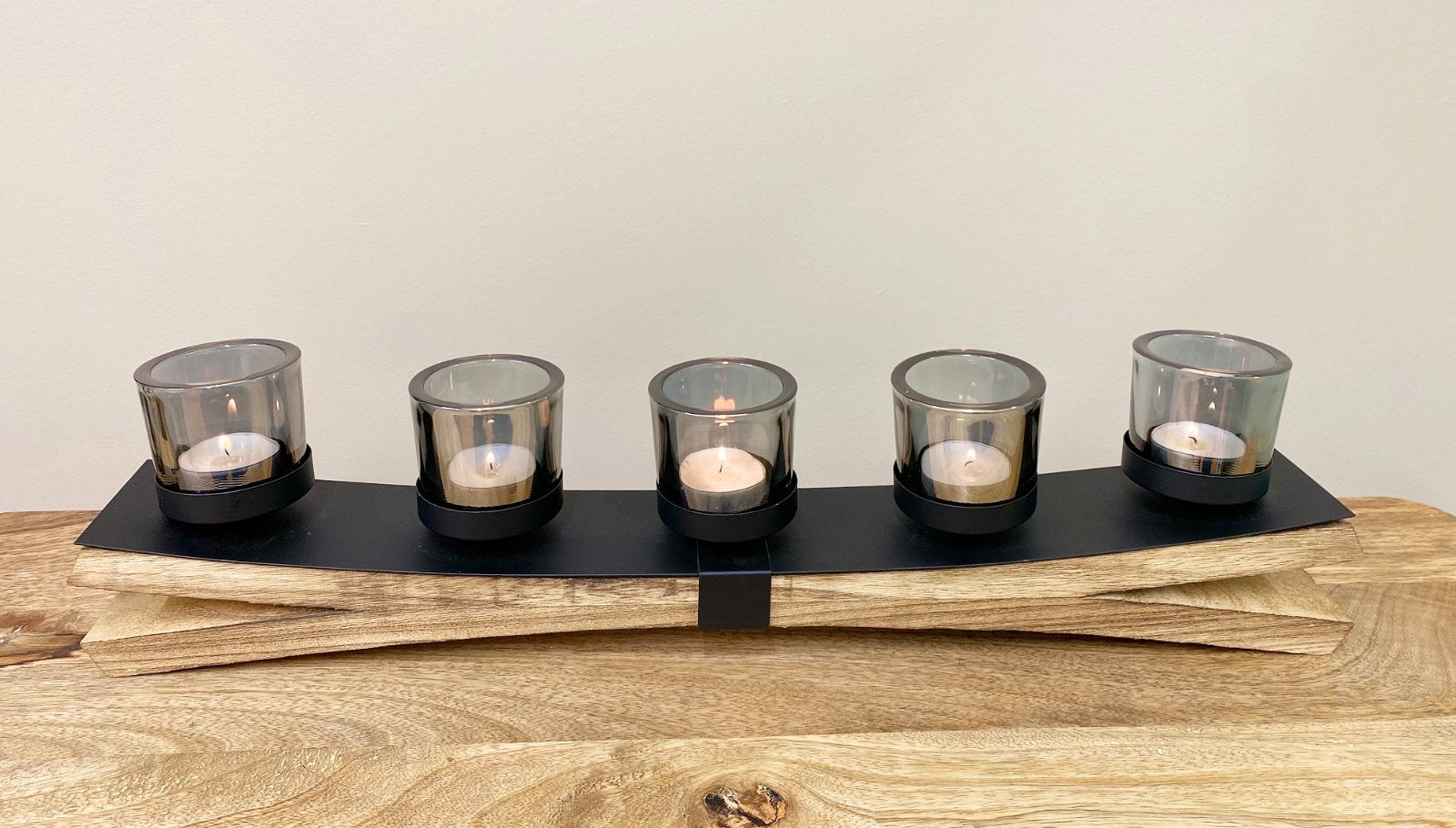 Metal Tealight Holder On Wooden Base 54cm-1