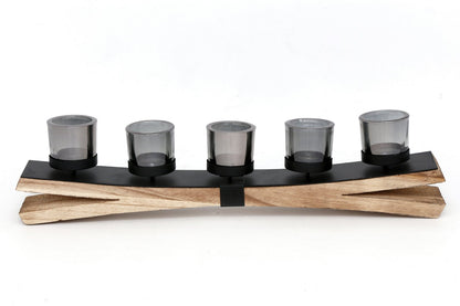 Metal Tealight Holder On Wooden Base 54cm-0