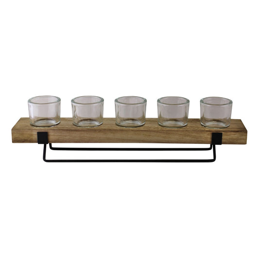 5 Piece Glass, Wood & Metal Tealight Holder-0