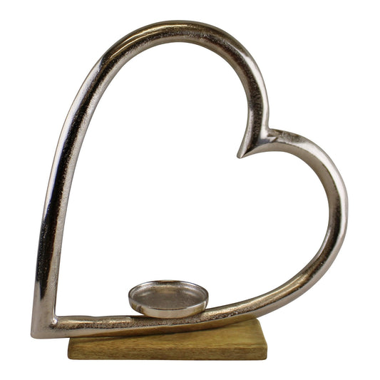 Large Metal Heart Candle Holder With Wooden Base-0