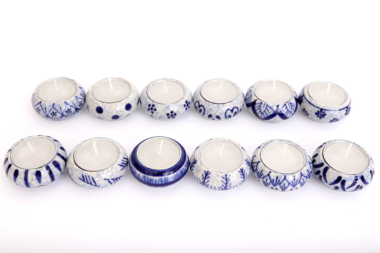 Pack of 12 Ceramic Blue & White Crackle Tealights-0