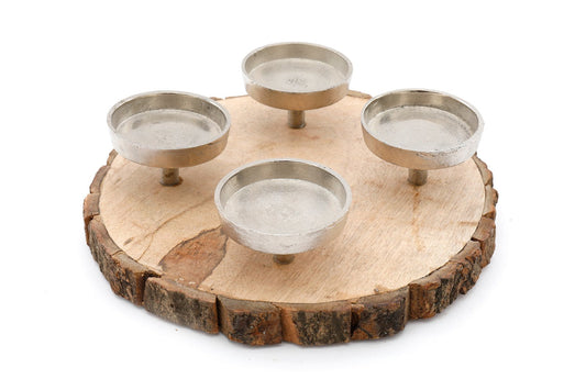 Candle Holder On Wooden Base 28cm-0