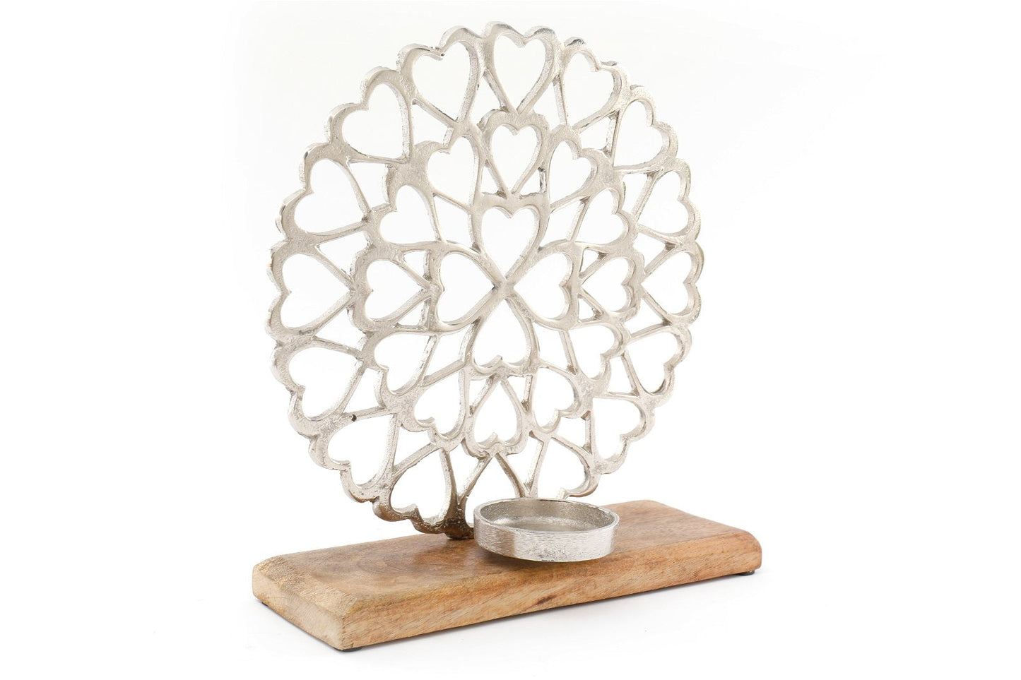 Heart Pattern Tealight Holder On Wooden Base-0