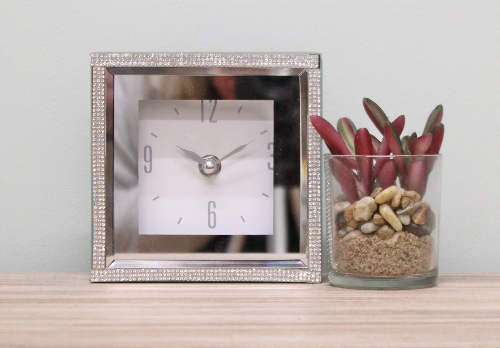 Small Freestanding Mirrored and Jewelled Table Clock-1