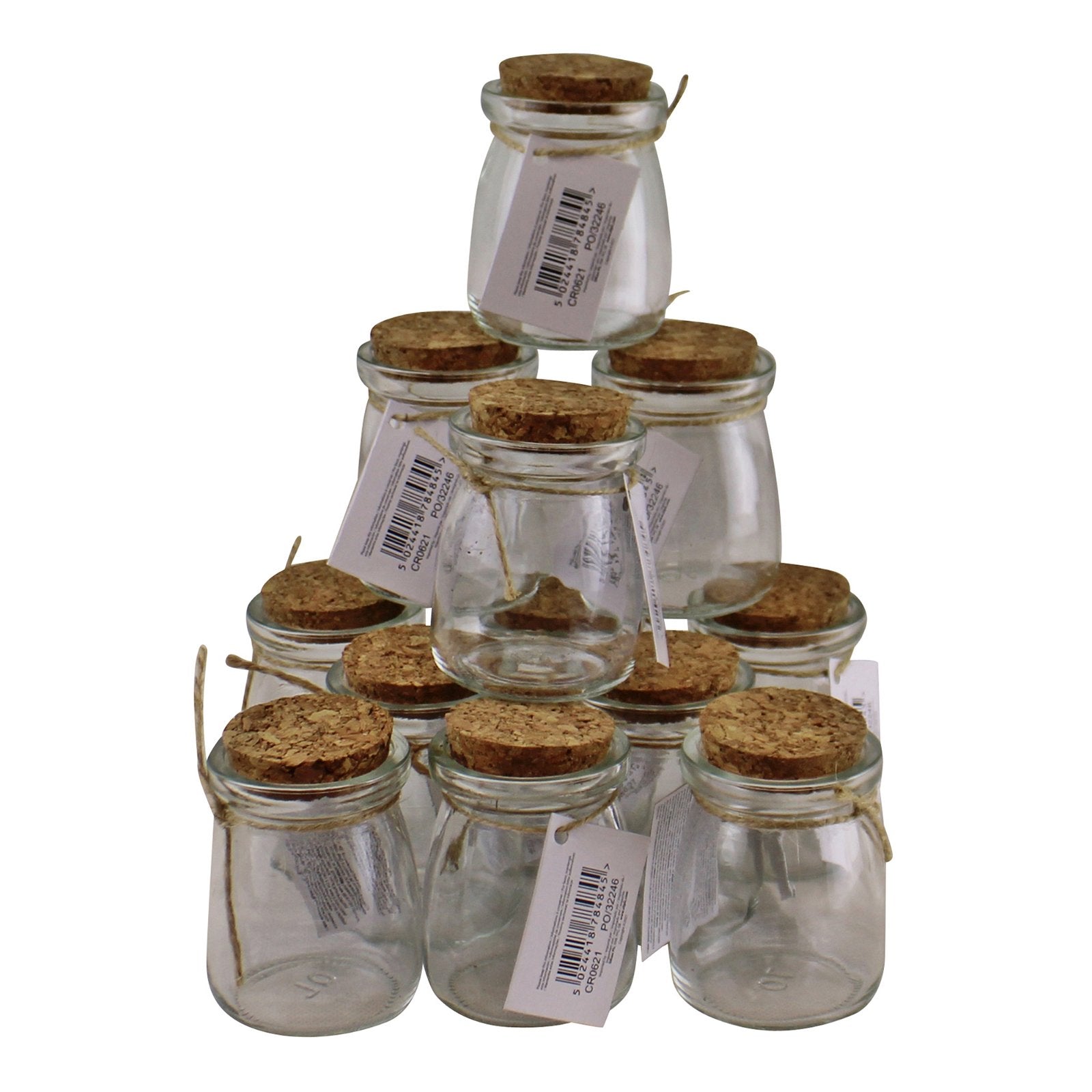 Set of 12 Small, Craft Storage Glass Jars With Cork Stoppers-0